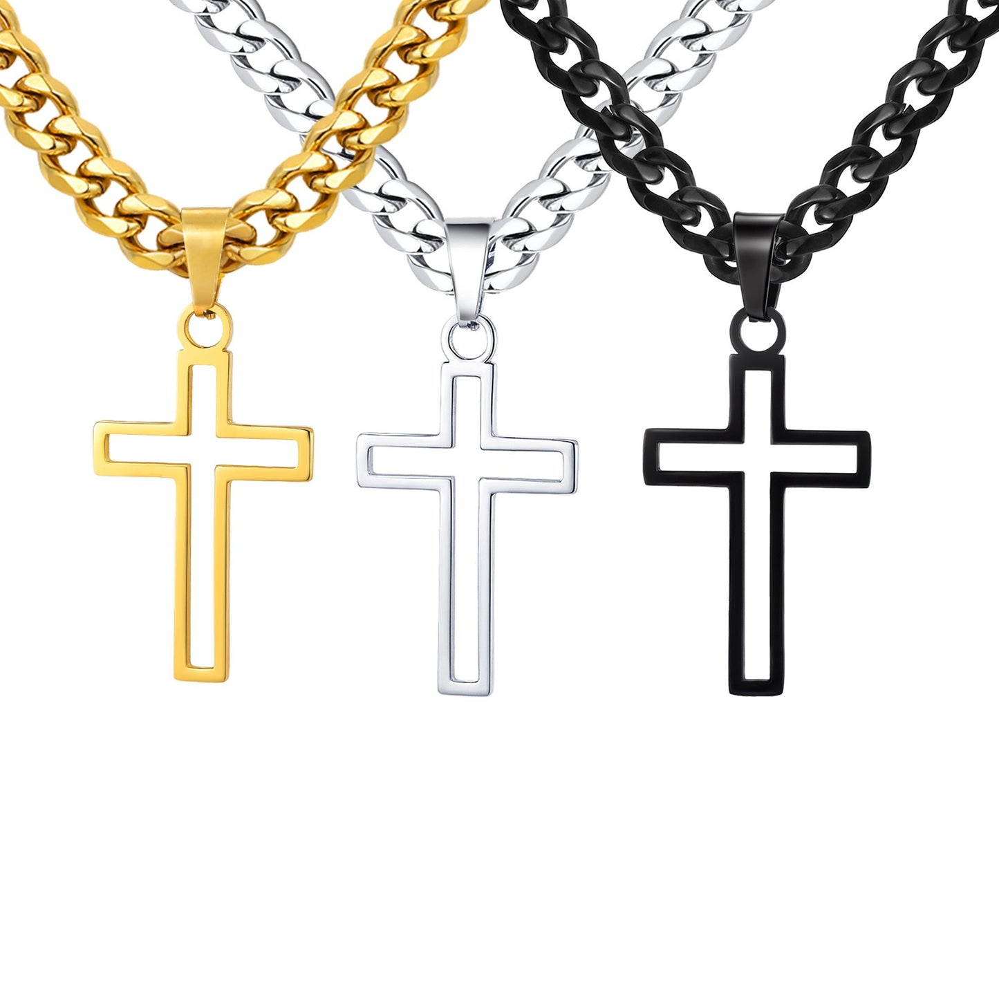 Kemstone Men’s Stainless Steel Hollow Cross Necklace – Cuban Chain PN-1531