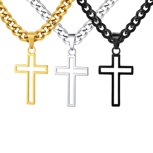Kemstone Men’s Stainless Steel Hollow Cross Necklace – Cuban Chain PN-1531