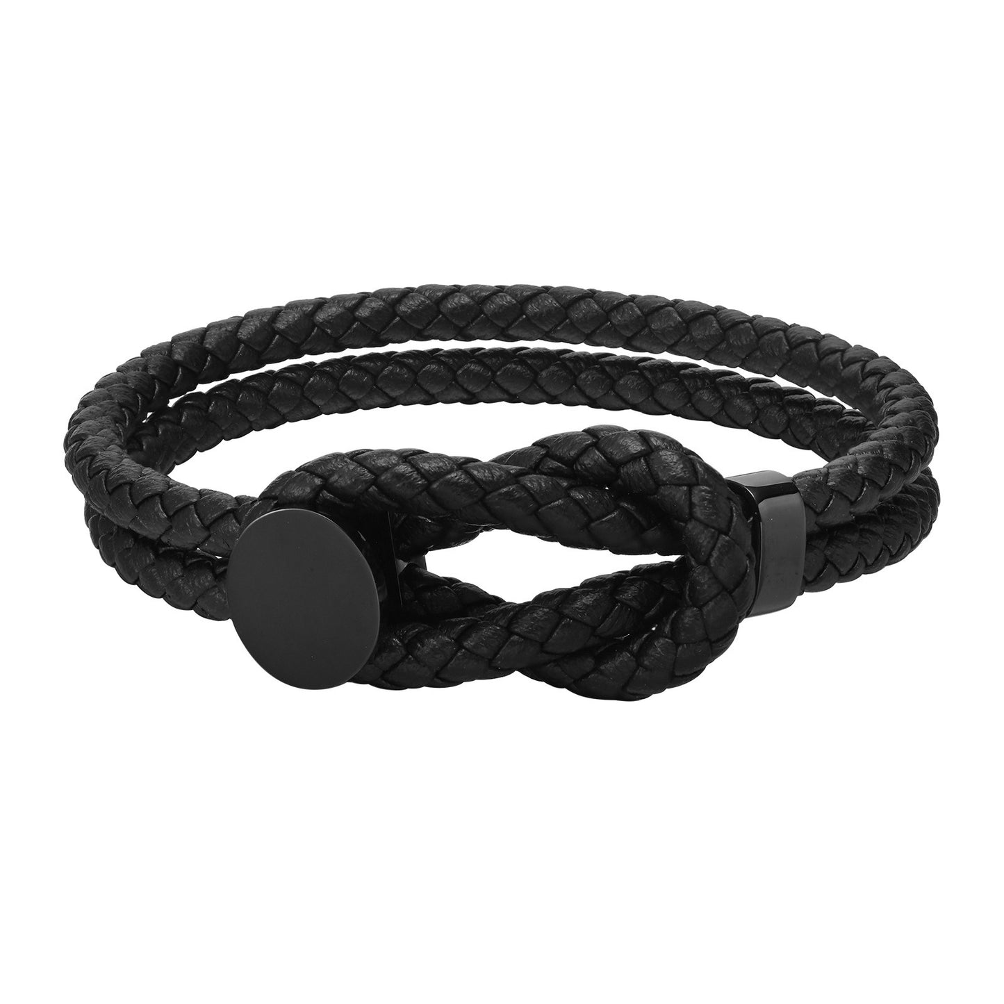Kemstone Men’s Stainless Steel Leather Bracelet – Double-Layer Knot BL-712