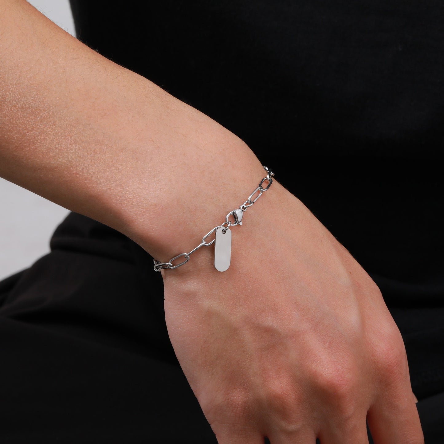 Kemston Stainless Steel Paperclip Chain Bracelet for Men Minimal Link Design BR-3098