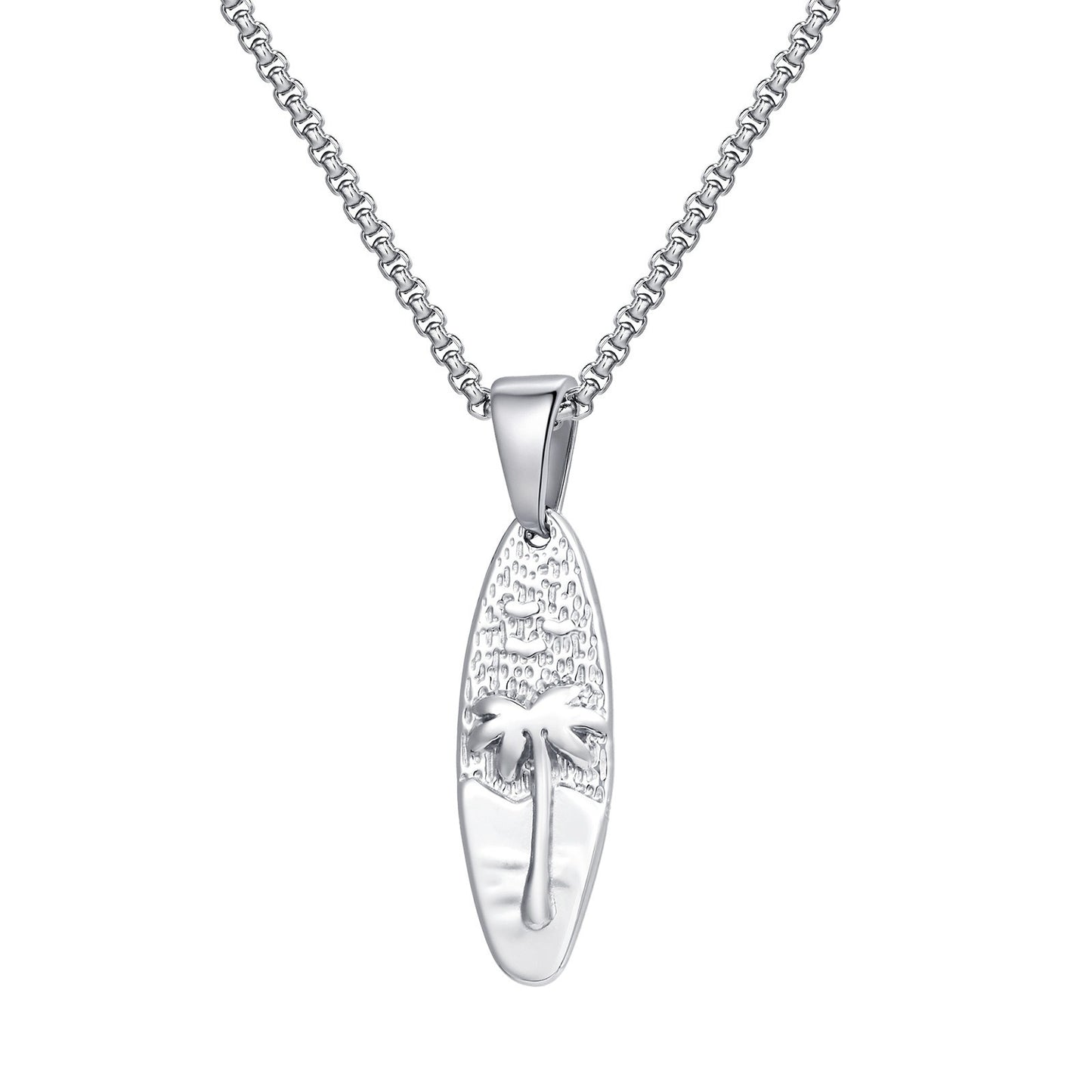 Kemstone Men’s Stainless Steel Palm Tree Necklace – Gold/Silver Oval Pendant PN-2159