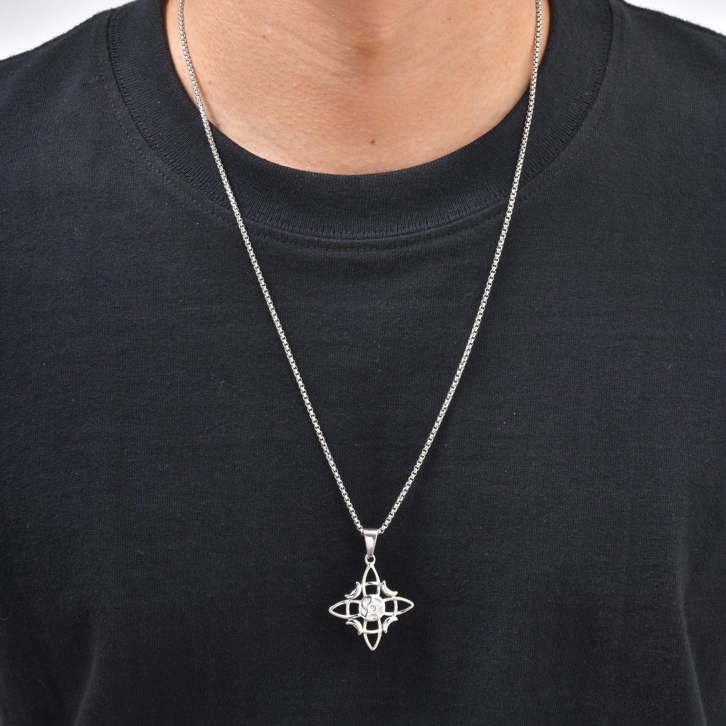Kemstone Stainless Steel Celtic Knot Star and Moon Pendant Necklace for Men PN-2298