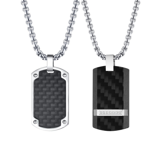 Kemstone Stainless Steel Rectangle Tag Pendant Necklace for Men – Carbon-Fiber Design PN-2085