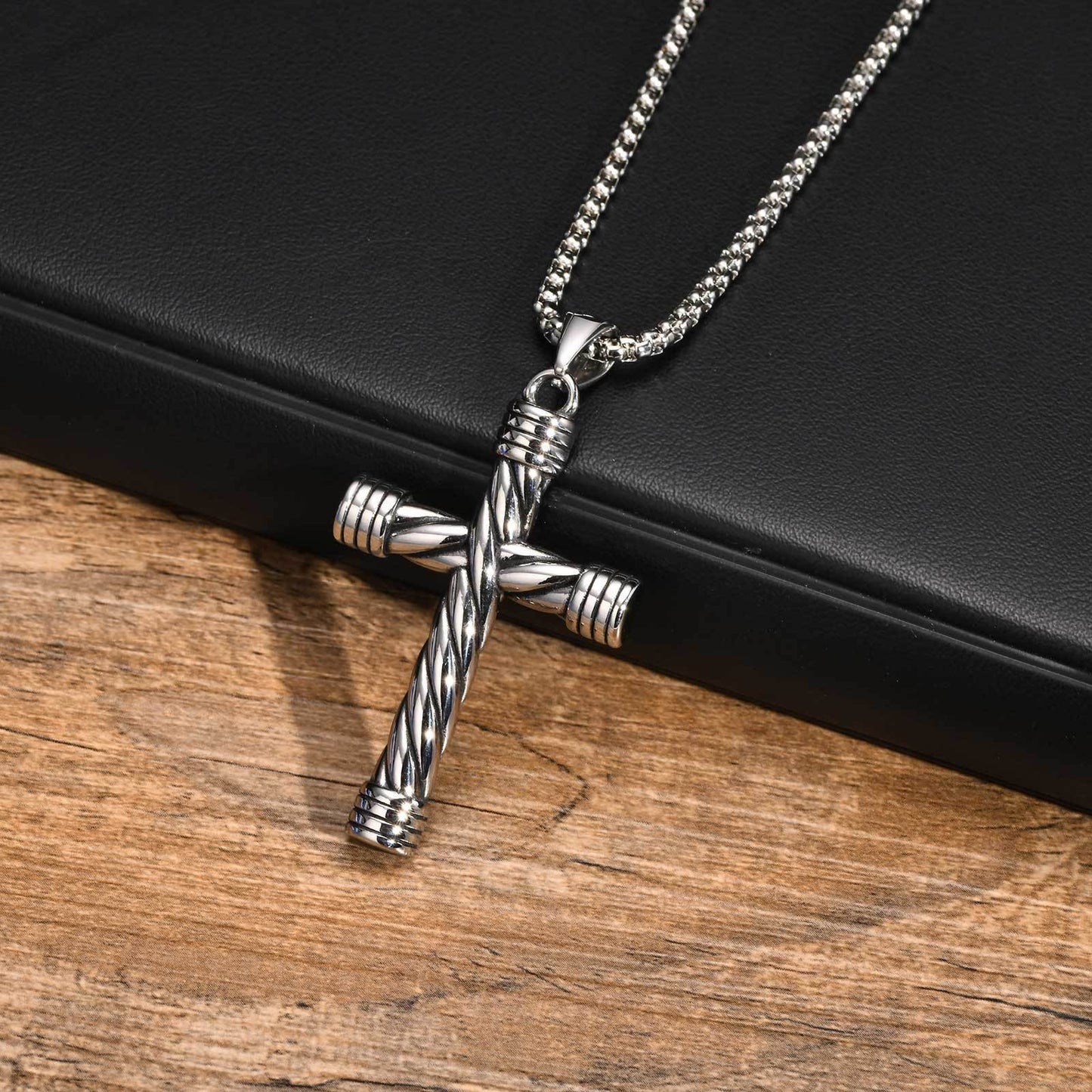 Kemstone Men’s Stainless Steel Rope Cross Pendant Necklace – Silver PN-1979
