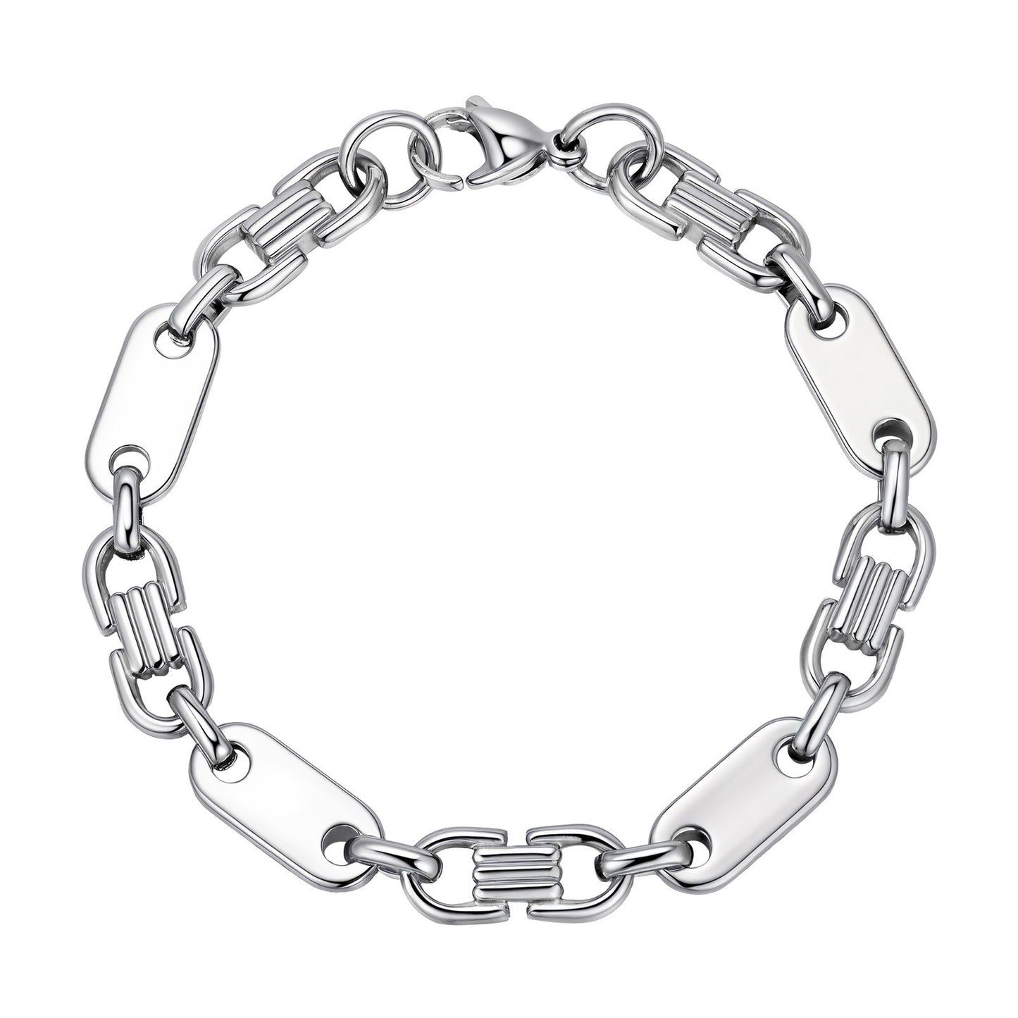 Kemstone Men’s Stainless Steel Bracelet – Silver Flat Link Jewelry BR-2705