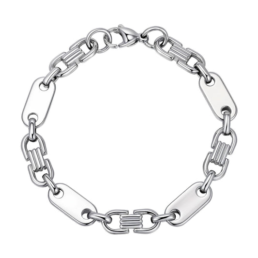 Kemstone Men’s Stainless Steel Bracelet – Silver Flat Link Jewelry BR-2705