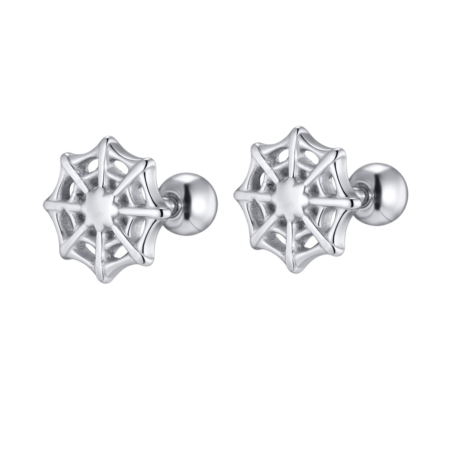 Kemstone Stainless Steel Spider Web Stud Earrings – Punk Gothic Style for Men ES-770