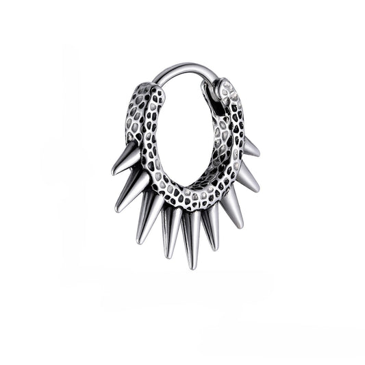 Kemstone Men’s Stainless Steel Spiked Hoop Earring – Silver Punk Gothic Huggie Jewelry EH-820