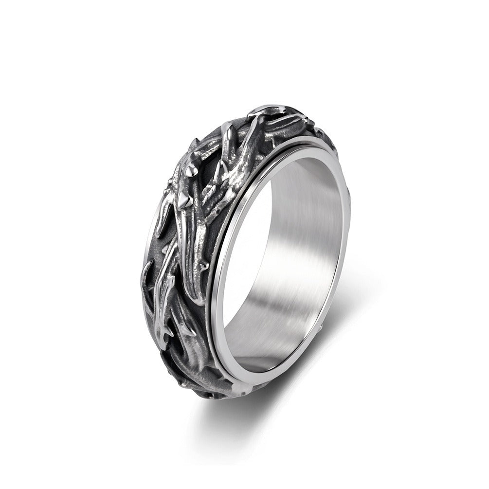 Kemston Thorn Vine Spinner Ring for Men Stainless Steel Vintage Style K-R1195