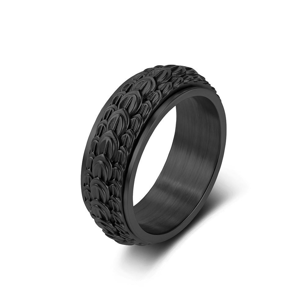 Kemston Stainless Steel Dragon Scale Spinner Ring for Men Vintage Style K-R1193