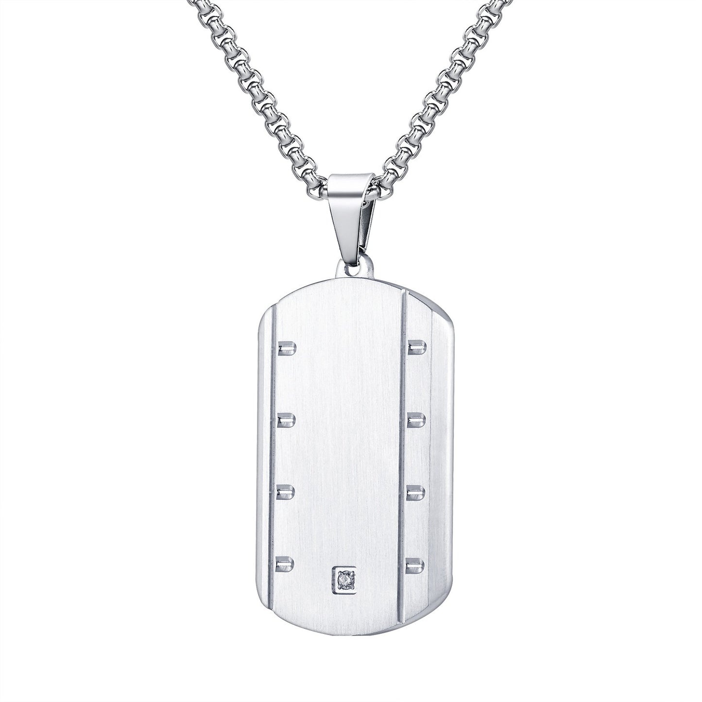 Stainless Steel Square Pendant Necklace for Men – Beveled Edge with Single Cubic Zirconia PN-2109