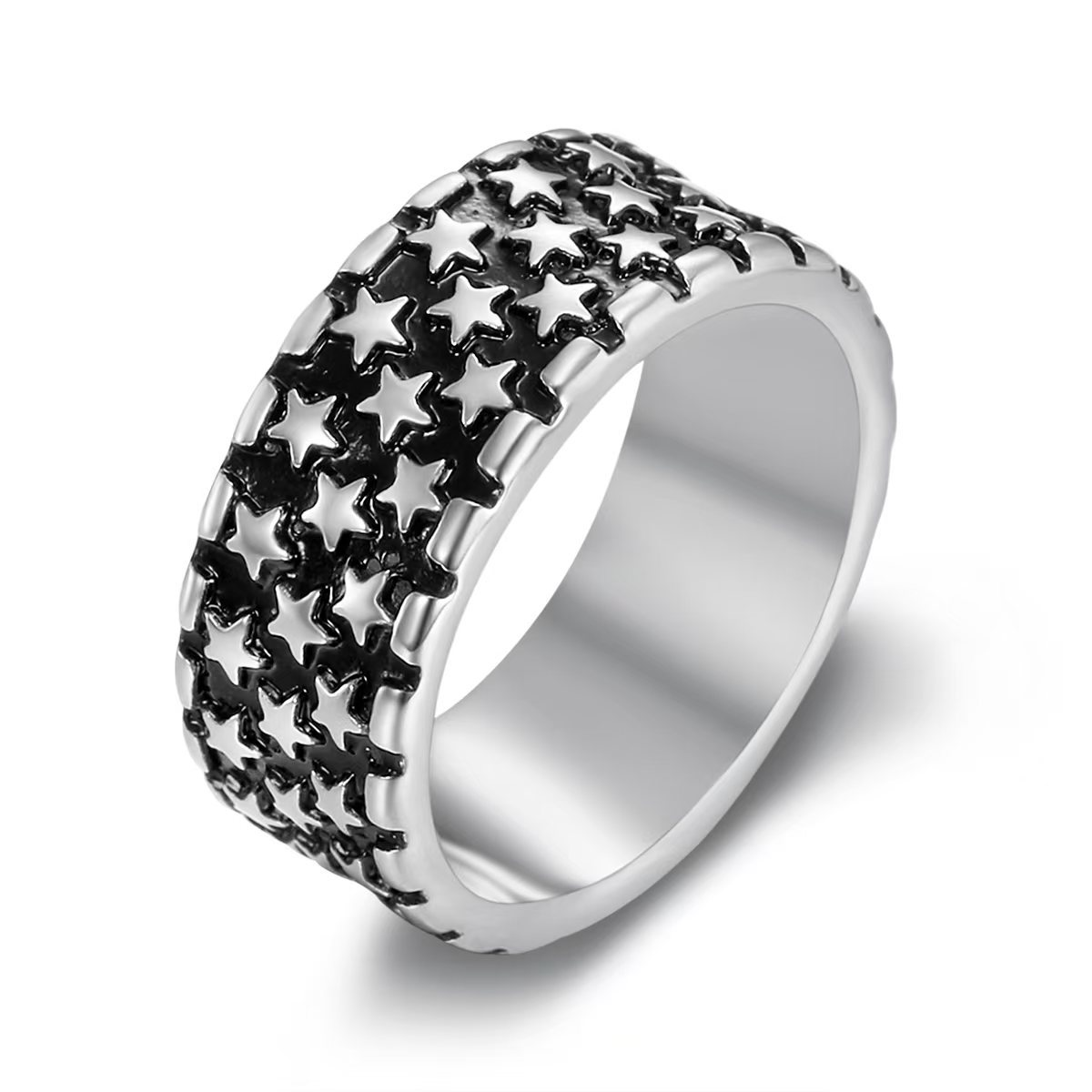 Kemstone Stainless Steel Star Ring for Men – Punk Style 10mm Wide Ring Gold/Silver TR0457