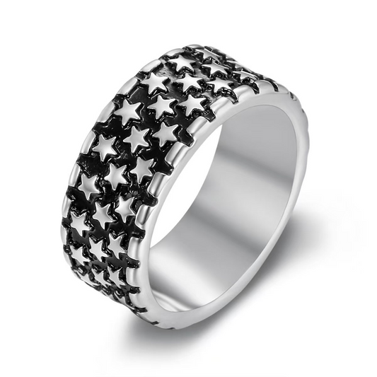Kemstone Stainless Steel Star Ring for Men – Punk Style 10mm Wide Ring Gold/Silver TR0457