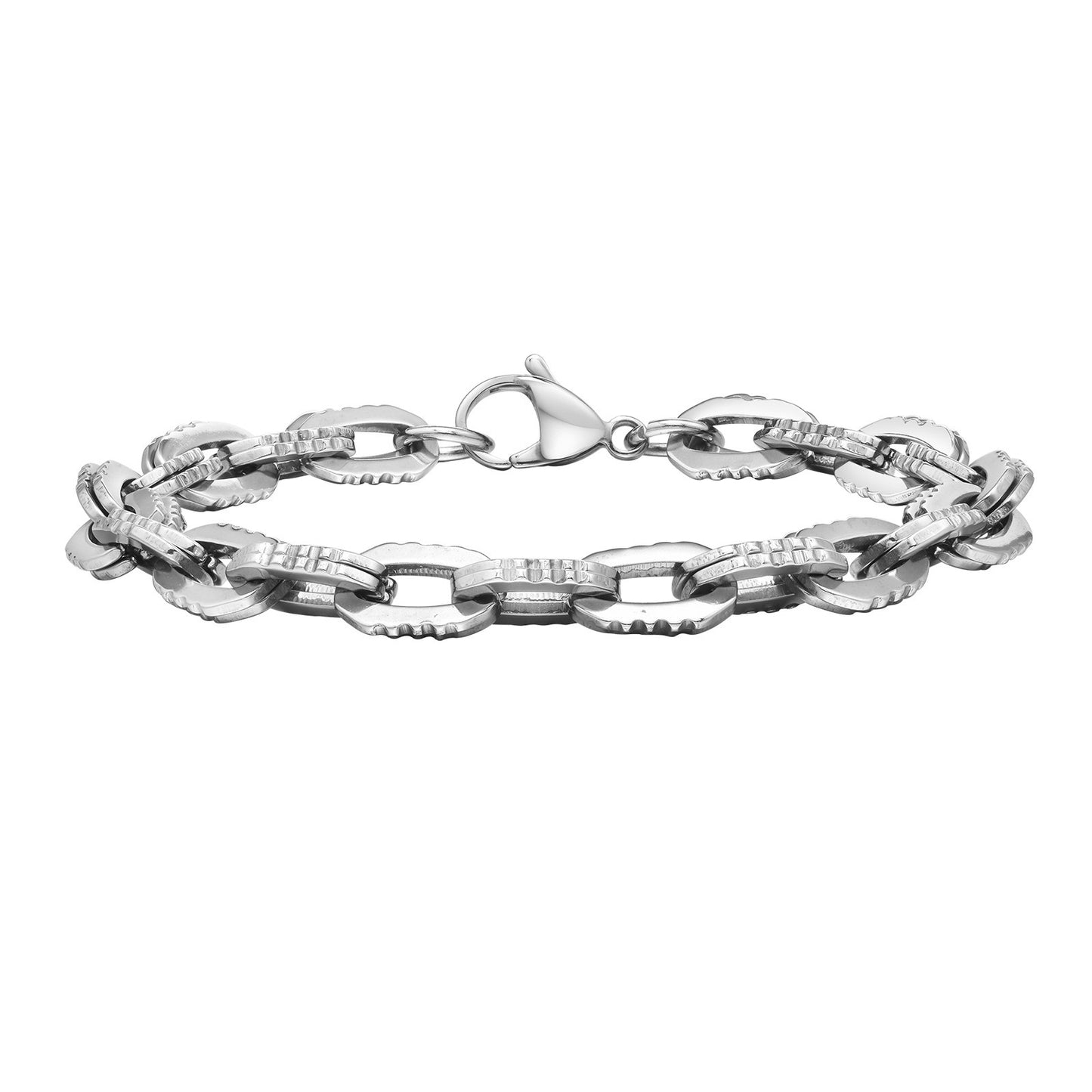 Kemstone Stainless Steel Textured Chain Bracelet for Men – Silver BR-1928