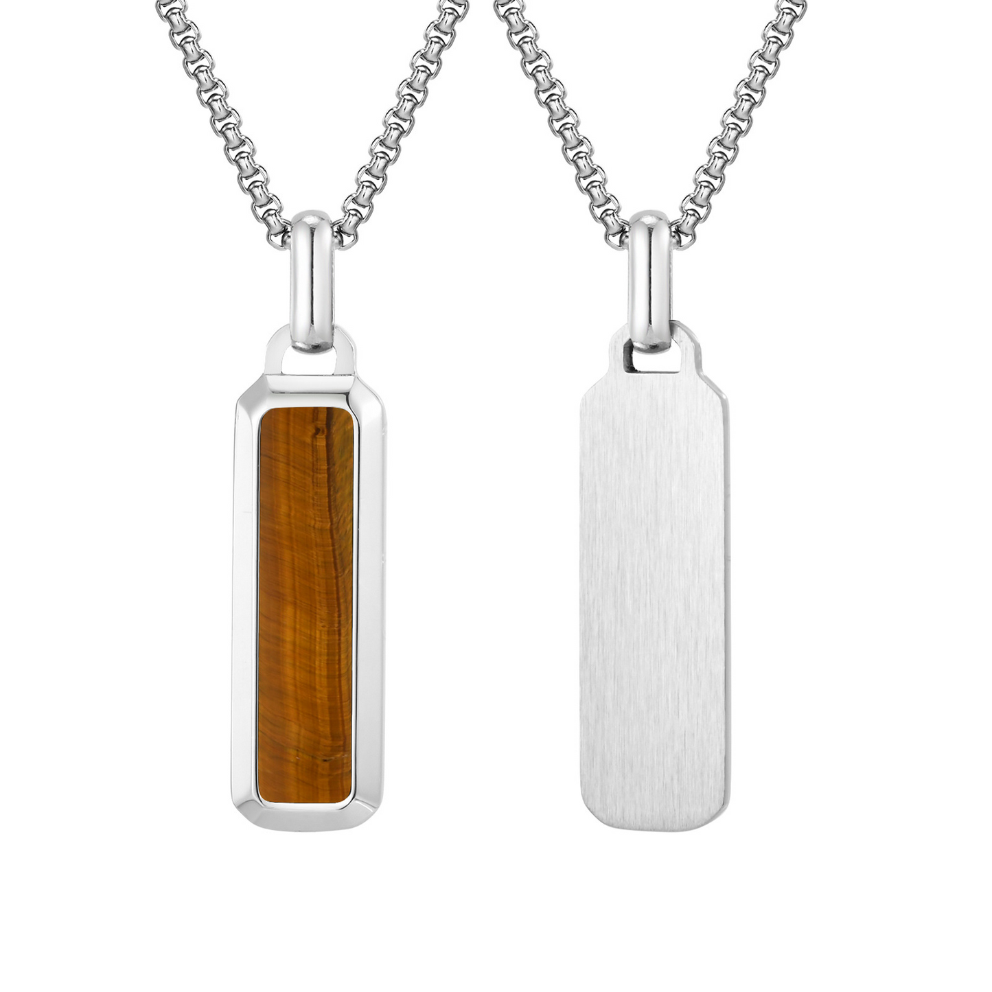 Kemstone Tiger Eye Pendant Necklace for Men – Stainless Steel Bar Necklace PN-2226