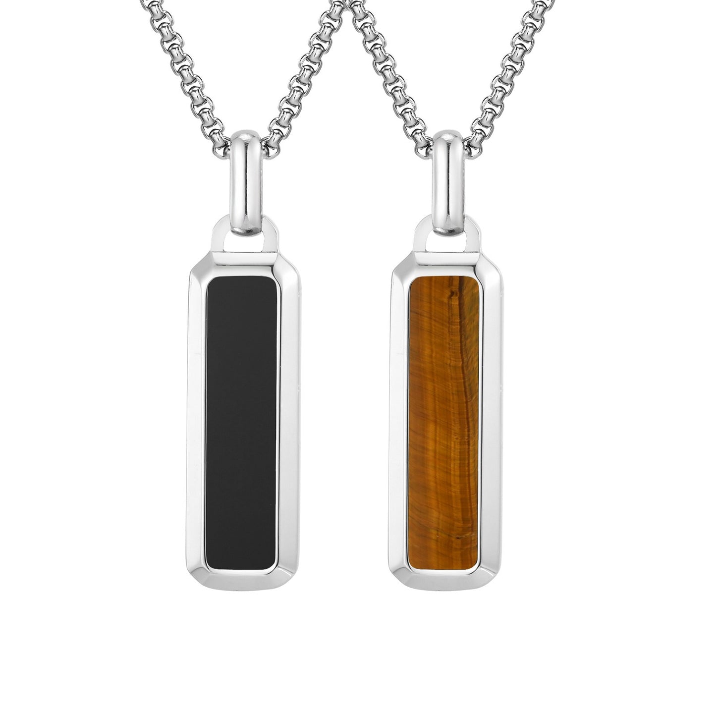 Kemstone Tiger Eye Pendant Necklace for Men – Stainless Steel Bar Necklace PN-2226