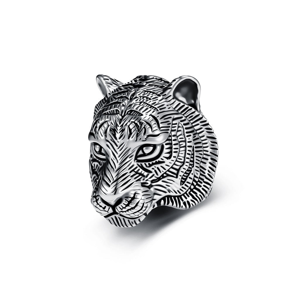 Kemstone Stainless Steel Tiger Head Ring – Vintage Chunky Style for Men K-R1149