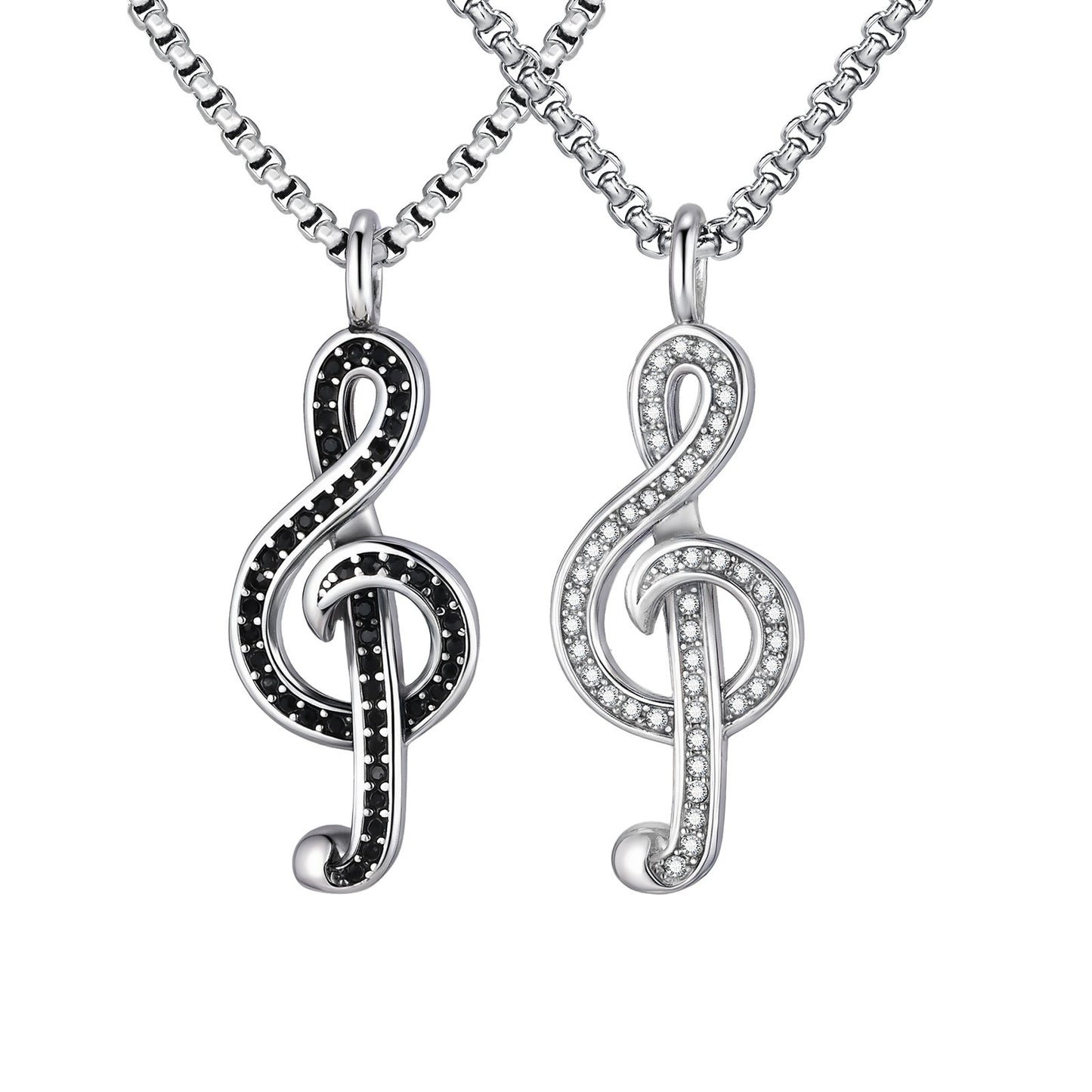 Kemstone Men’s Stainless Steel Treble Clef Necklace – Crystal Rhinestone PN-2229