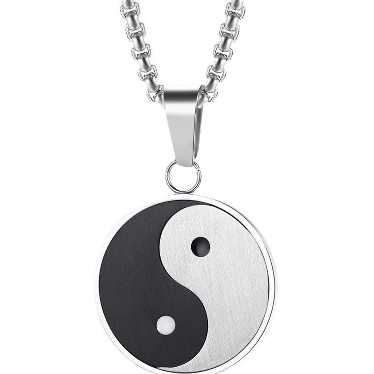 Kemstone Stainless Steel Yin Yang Pendant Necklace – Black White Balance Design for Men PN-602