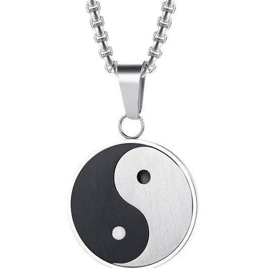 Kemstone Stainless Steel Yin Yang Pendant Necklace – Black White Balance Design for Men PN-602