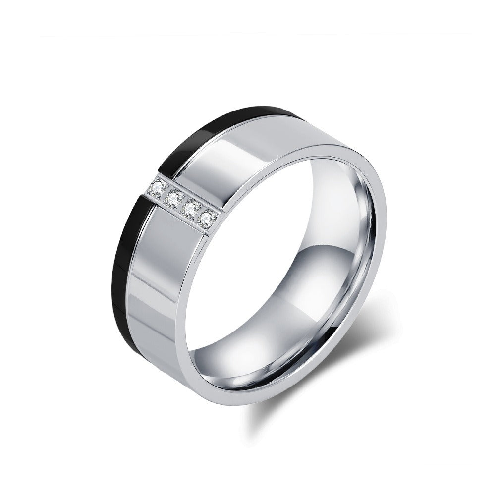 Kemstone Men’s Stainless Steel Ring – Two-Tone Zircon Inlay Band K-R1061