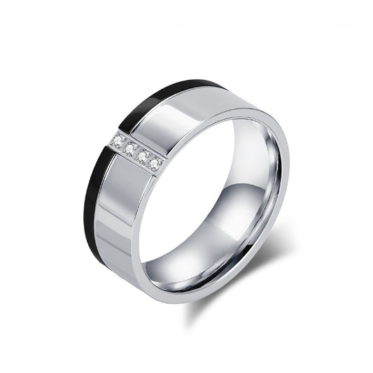 Kemstone Men’s Stainless Steel Ring – Two-Tone Zircon Inlay Band K-R1061