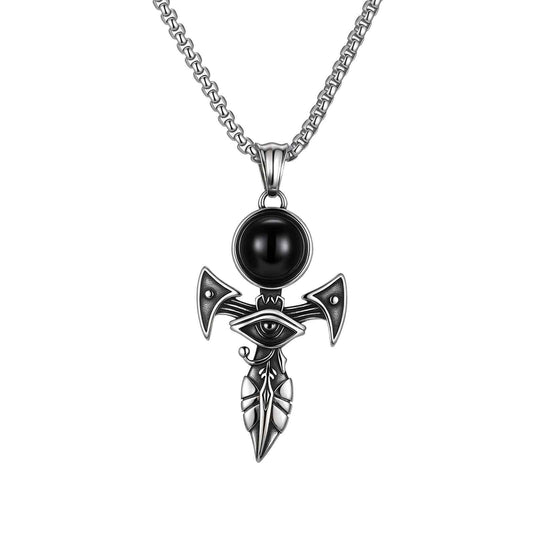 Kemstone Men’s Titanium Steel Horus Eye Cross Pendant Necklace PN-2153