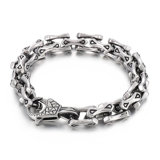 Kemstone Men’s Titanium Steel Bone Chain Bracelet – Vintage Biker Cuban Link Jewelry KB164110-KJX