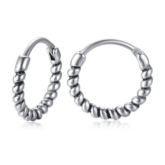 Kemstone Men’s Titanium Steel Hoop Earrings – Braided Rope Huggie Hoops EH-322
