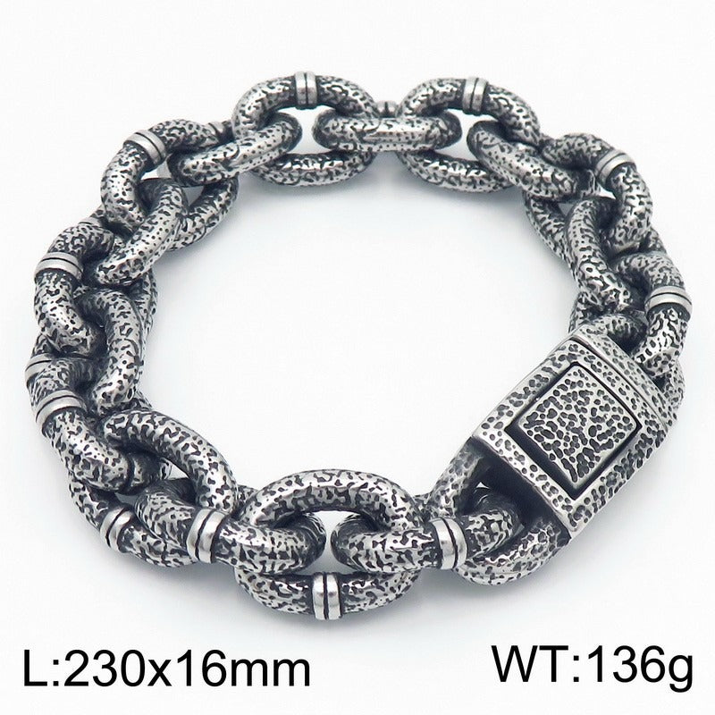 Kemstone Men’s Titanium Steel Chunky Hammered Chain Bracelet KB184821-KJX