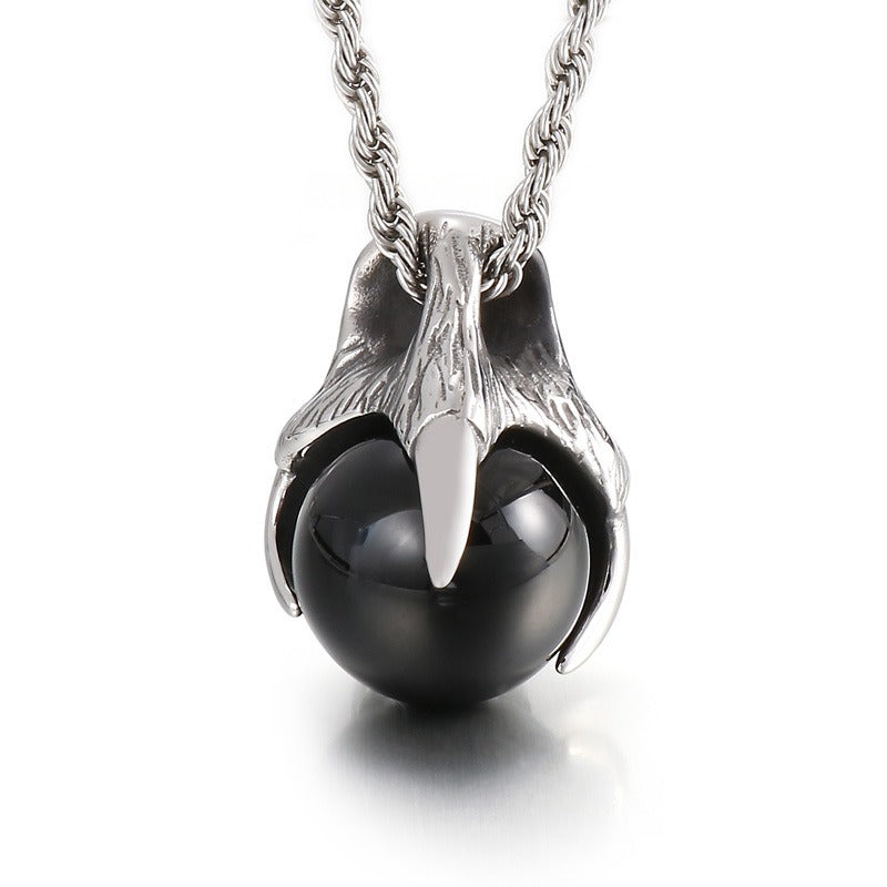 Kemstone Men’s Titanium Steel Claw Pendant – Black Glass Orb KP43972