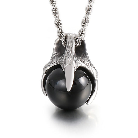 Kemstone Men’s Titanium Steel Claw Pendant – Black Glass Orb KP43972