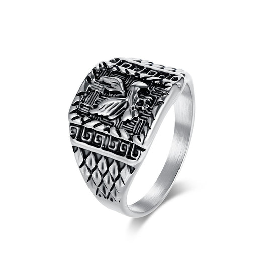 Kemstone Men’s Titanium Steel Eagle Ring – Gothic Biker Style K-R1084