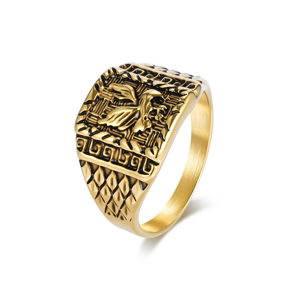 Kemstone Men’s Titanium Steel Eagle Ring – Gothic Biker Style K-R1084