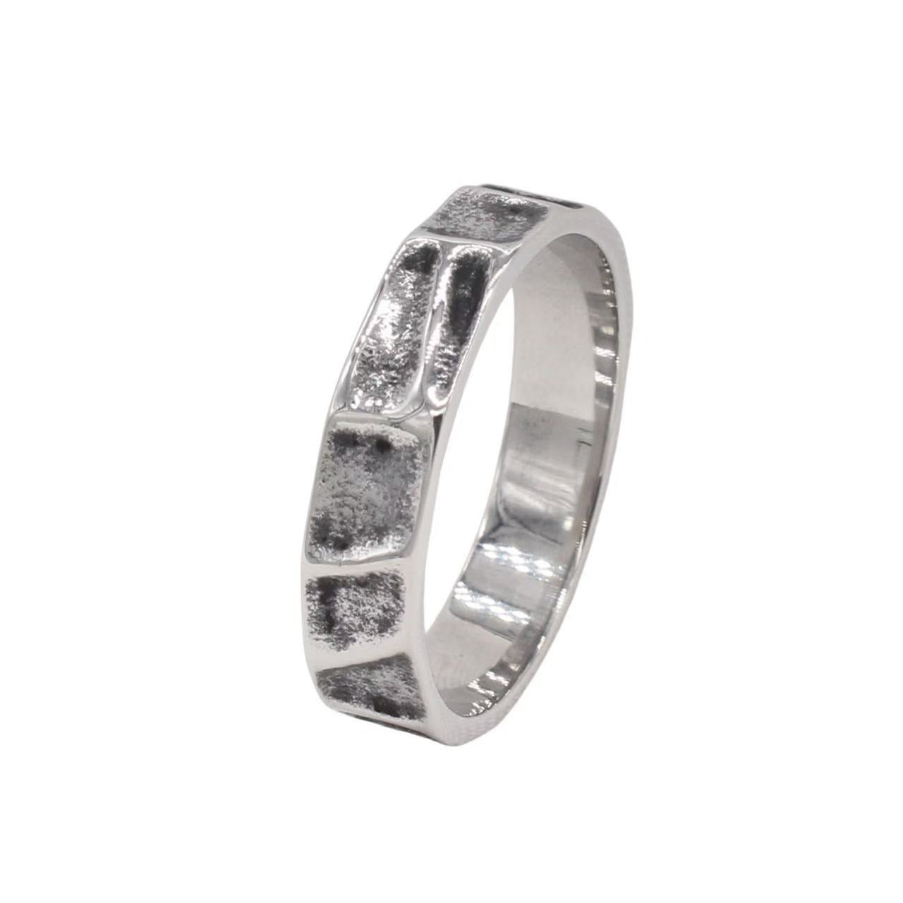 Kemstone Men’s Titanium Steel Ring – Vintage Hammered Textured Band R1890