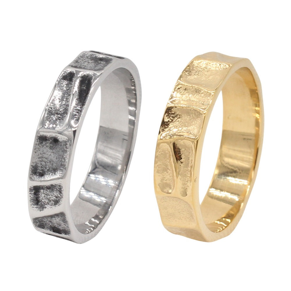 Kemstone Men’s Titanium Steel Ring – Vintage Hammered Textured Band R1890