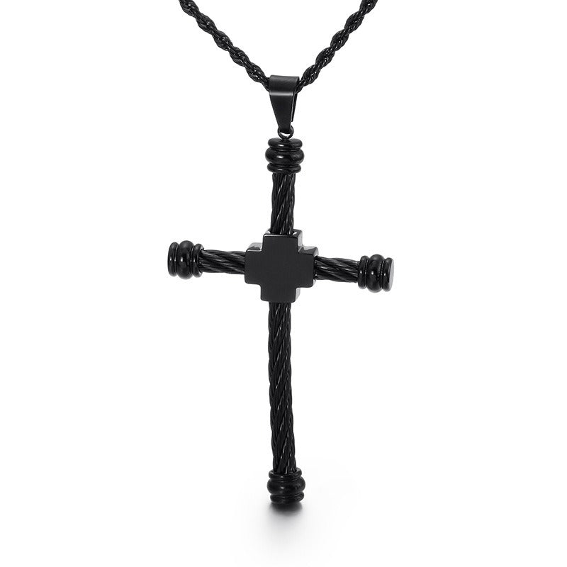 Kemstone Men’s Titanium Steel Cross Pendant Necklace – Rope Cross Design KP80529-K