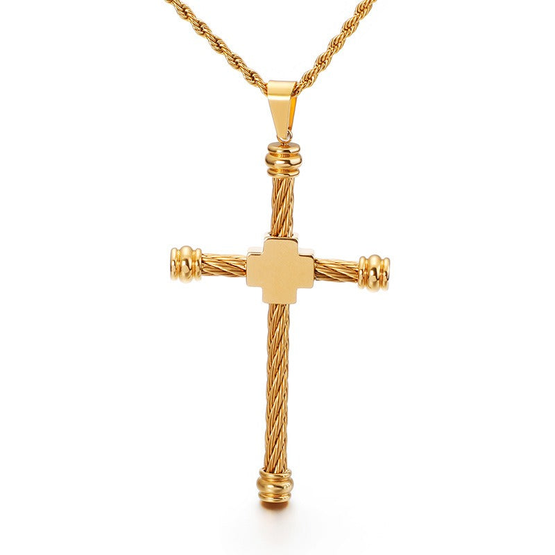 Kemstone Men’s Titanium Steel Cross Pendant Necklace – Rope Cross Design KP80529-K