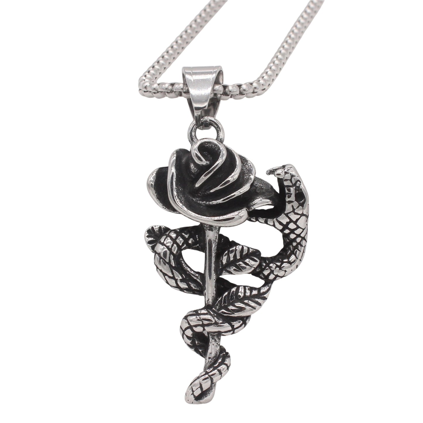 Kemstone Titanium Steel Rose Snake Pendant Necklace for Men P1538