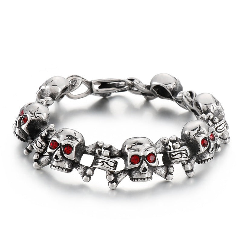 Kemstone Men’s Titanium Steel Skull Bracelet & Pendant – Red Cubic Zirconia Gothic Style KB149866-KJX