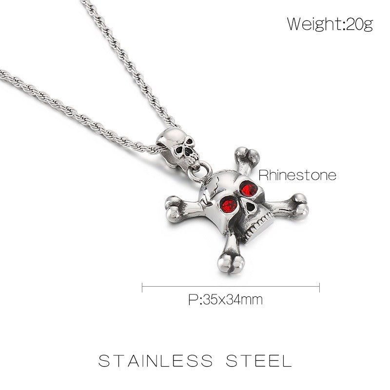 Kemstone Men’s Titanium Steel Skull Bracelet & Pendant – Red Cubic Zirconia Gothic Style KB149866-KJX