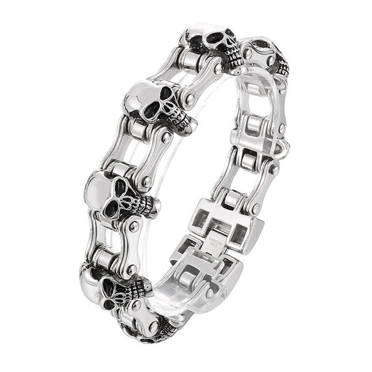 Kemstone Men’s Titanium Steel Skull Chain Bracelet – Gothic Biker Jewelry KB40290