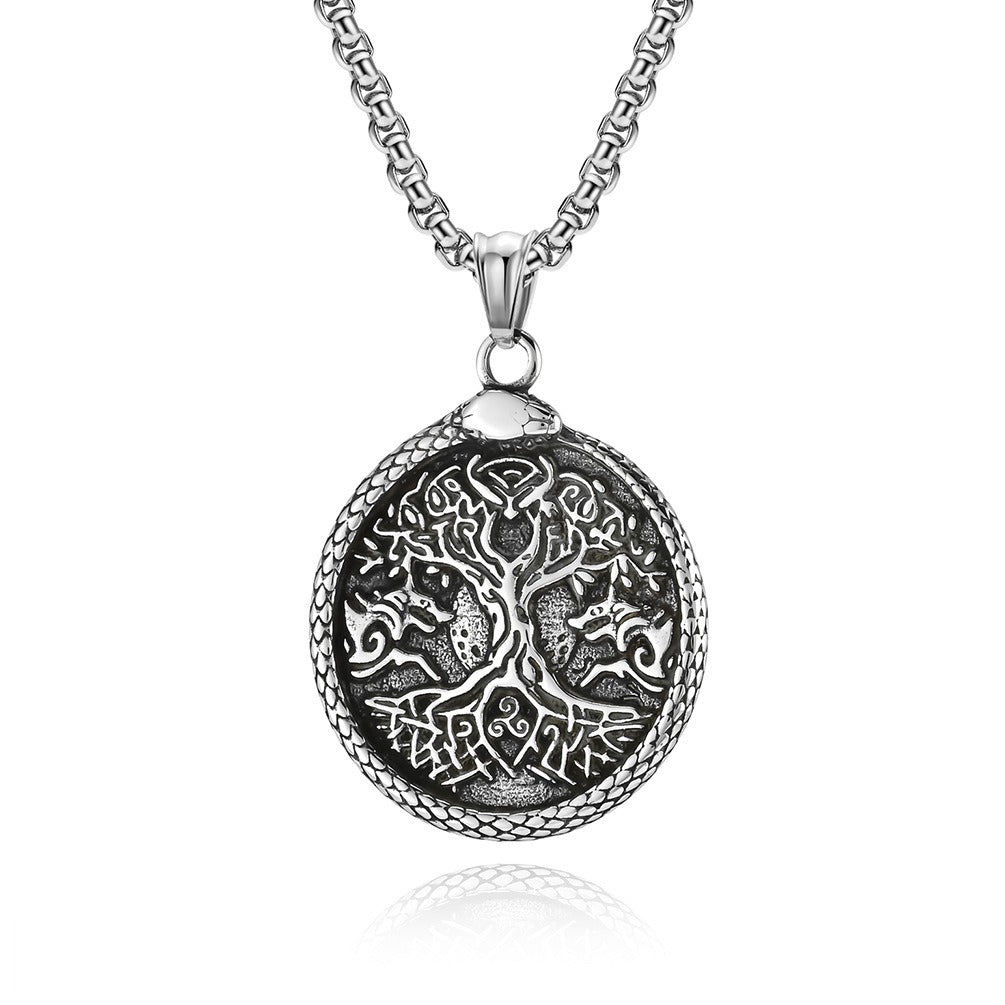 Kemstone Men’s Titanium Steel Tree of Life Pendant – Serpent Frame K-PT529