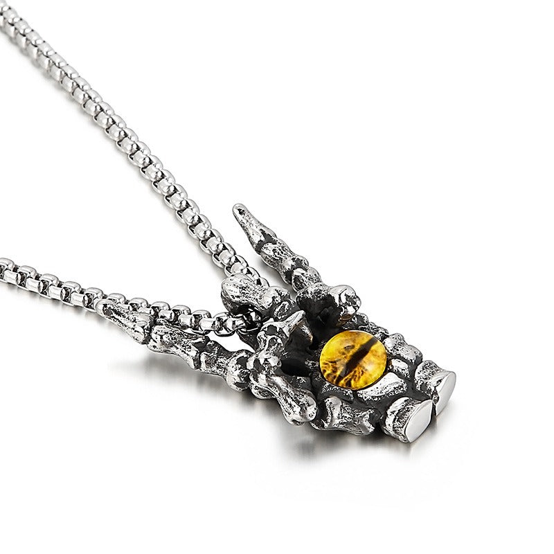 Kemstone Men’s Titanium Steel Victory Hand Pendant – Tiger Eye KP97636