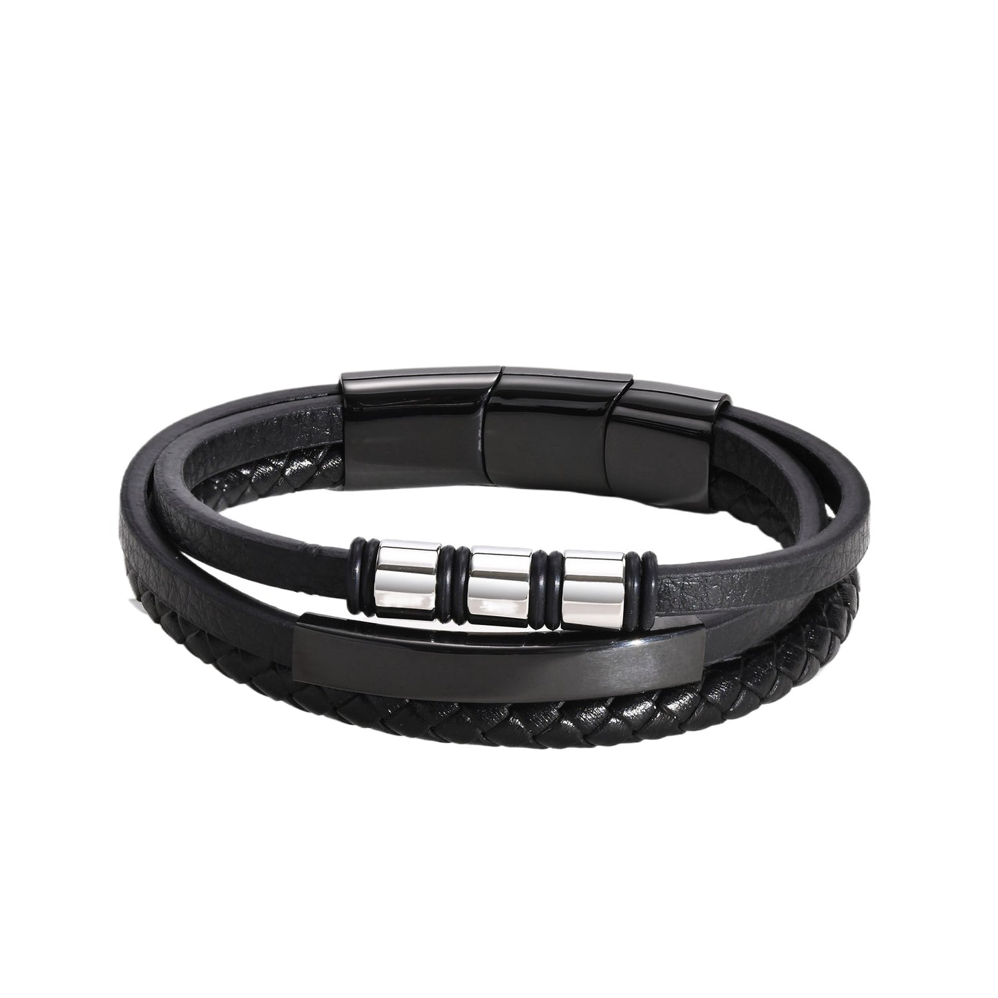 Kemstone Triple Leather Bracelet with Stainless Steel Plate for Men BL-643