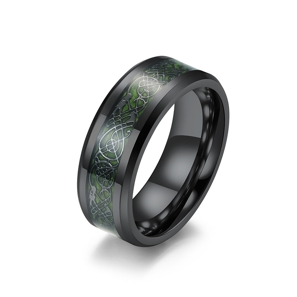 Kemstone Men’s Tungsten Dragon Ring – Carbon Fiber Inlay Gothic Band K-T025