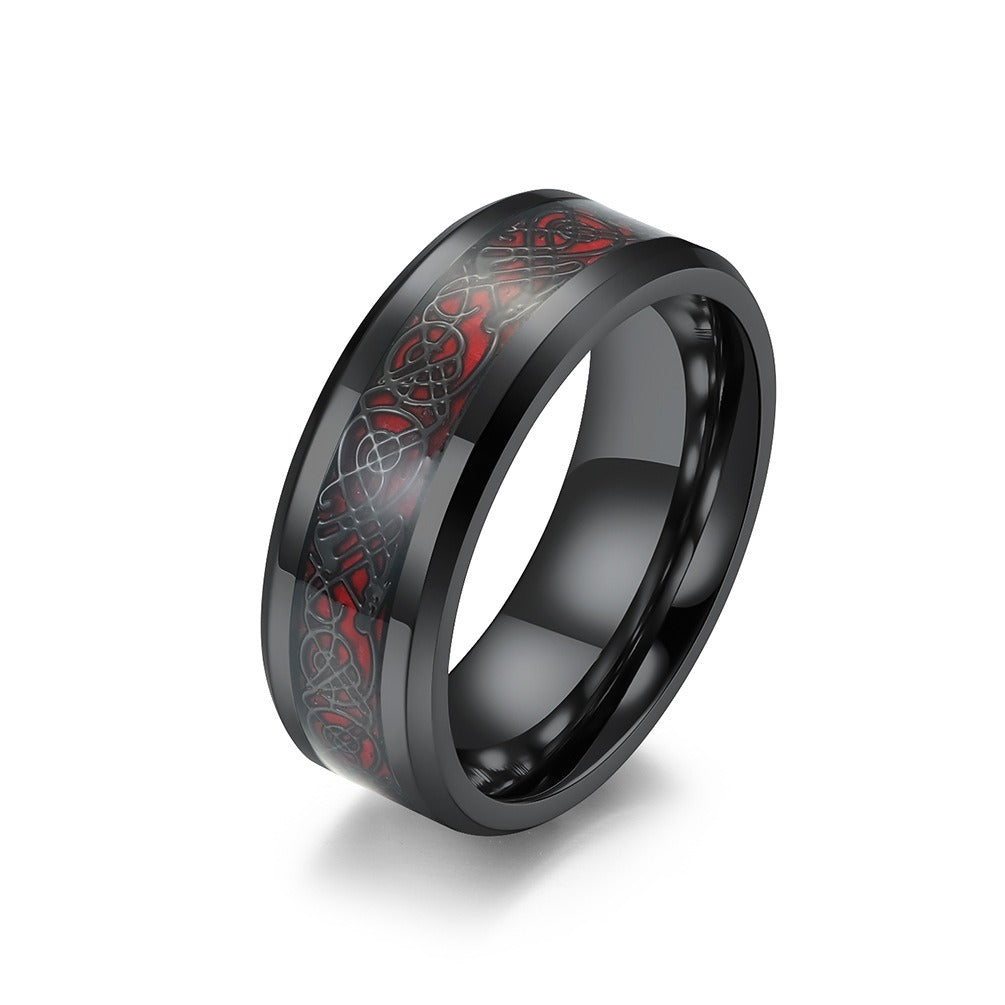 Kemstone Men’s Tungsten Dragon Ring – Carbon Fiber Inlay Gothic Band K-T025