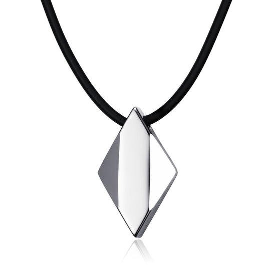 Kemstone Tungsten Steel Diamond Pendant Necklace – Polished Geometric Style for Men PN-698
