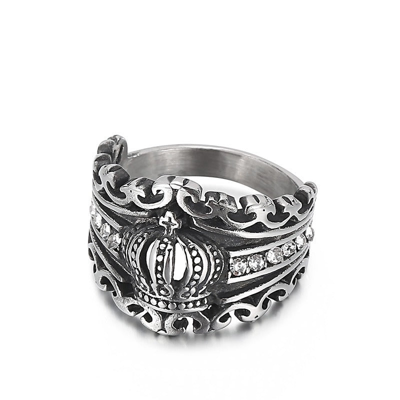 Kemstone Titanium Steel Crown Ring with Cubic Zirconia for Men KR101549-KFC