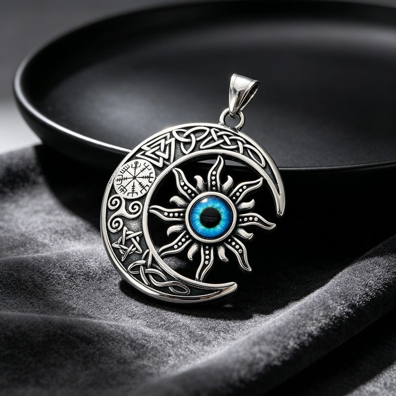 Kemstone Blue Eye Crescent Moon Pendant Necklace for Men Stainless Steel KP118498-LU